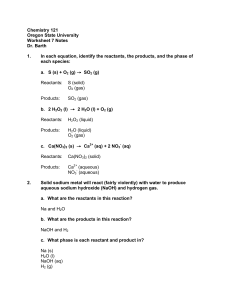Chemistry Worksheet: Reactants, Products, & Balancing Equations
