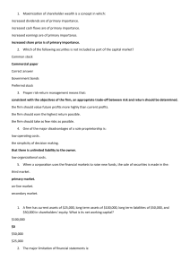 Finance Exam/Quiz: Shareholder Wealth, Capital Markets, and More