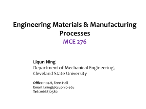 MCE 276: Engineering Materials & Manufacturing Processes Syllabus