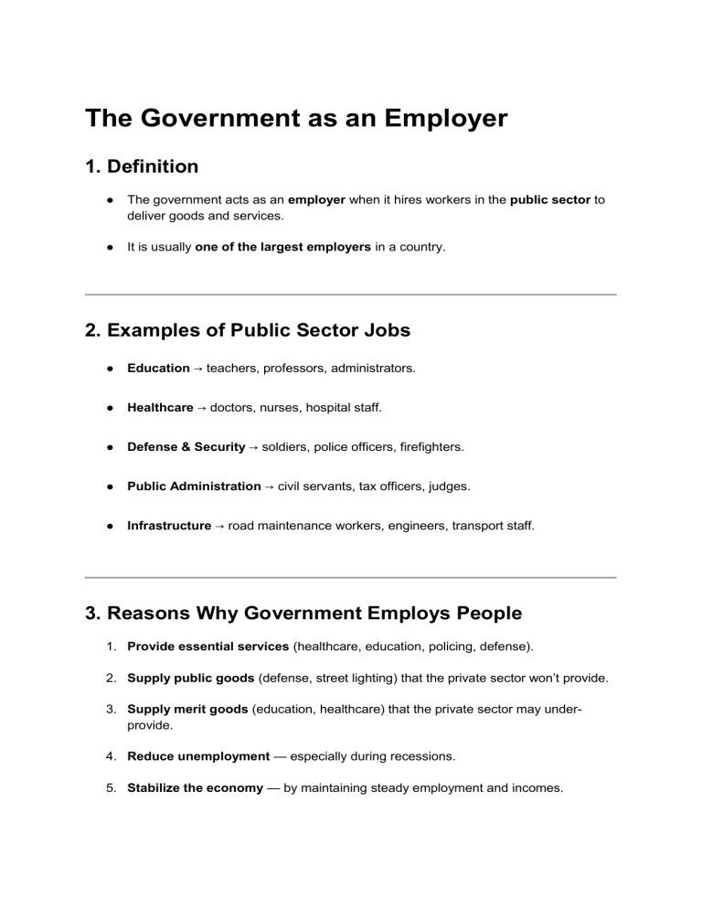 Government Roles in Economy: Employer, Producer, Consumer (IGCSE Economics)