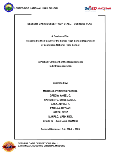Dessert Oasis Business Plan: High School Entrepreneurship Project