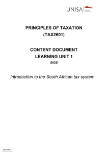 Principles of Taxation (TAX2601) - South African Tax System Intro