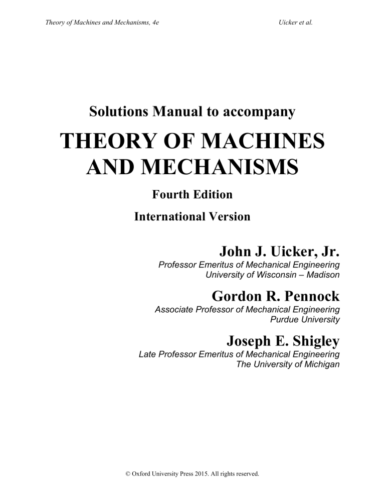 Theory of Machines and Mechanisms Solutions Manual | Uicker et al. 4e