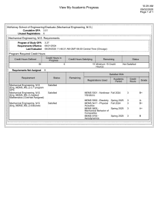Mechanical Engineering M.S. Academic Progress Report