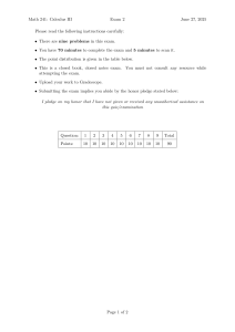 Math 241: Calculus III Exam 2 - Multivariable Calculus Test