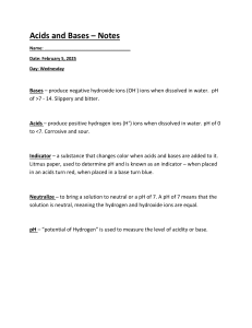 Acids and Bases Notes: pH, Indicators, Neutralization