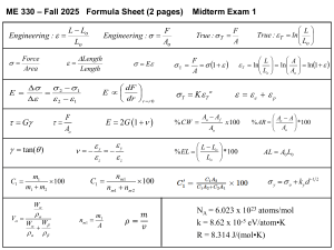 Arkusz wzor&oacute;w ME 330 Fall 2025 Egzamin Śr&oacute;semestralny 1