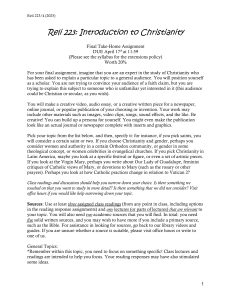 Reli 223: Introduction to Christianity Final Assignment Prompt 2025