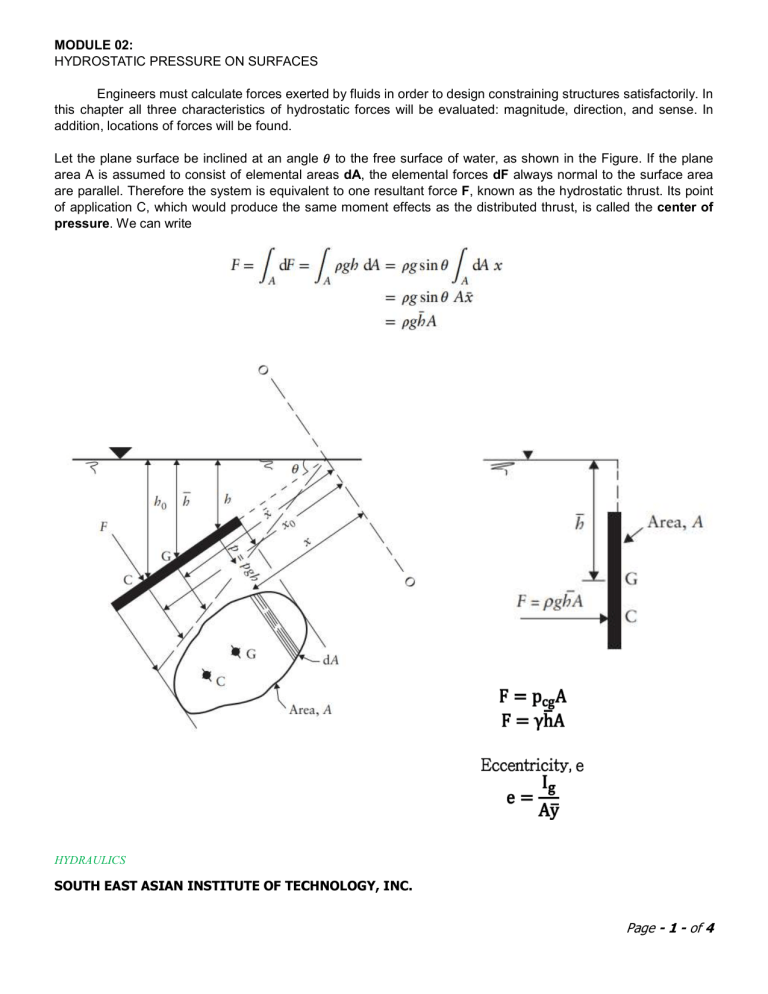 Hydrostatic Pressure on Surfaces: Engineering Module