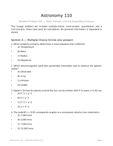 Astronomy 110 Problem Set: Stars, Planets, Expanding Universe Questions