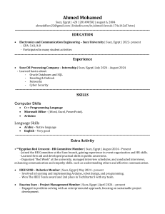 Ahmed Mohamed - Electronics Engineering Resume