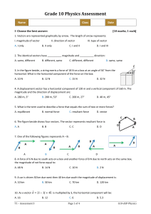 Grade 10 Physics Assessment: Vectors