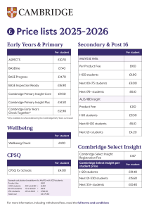 Cambridge Educational Assessment Price List 2025-2026