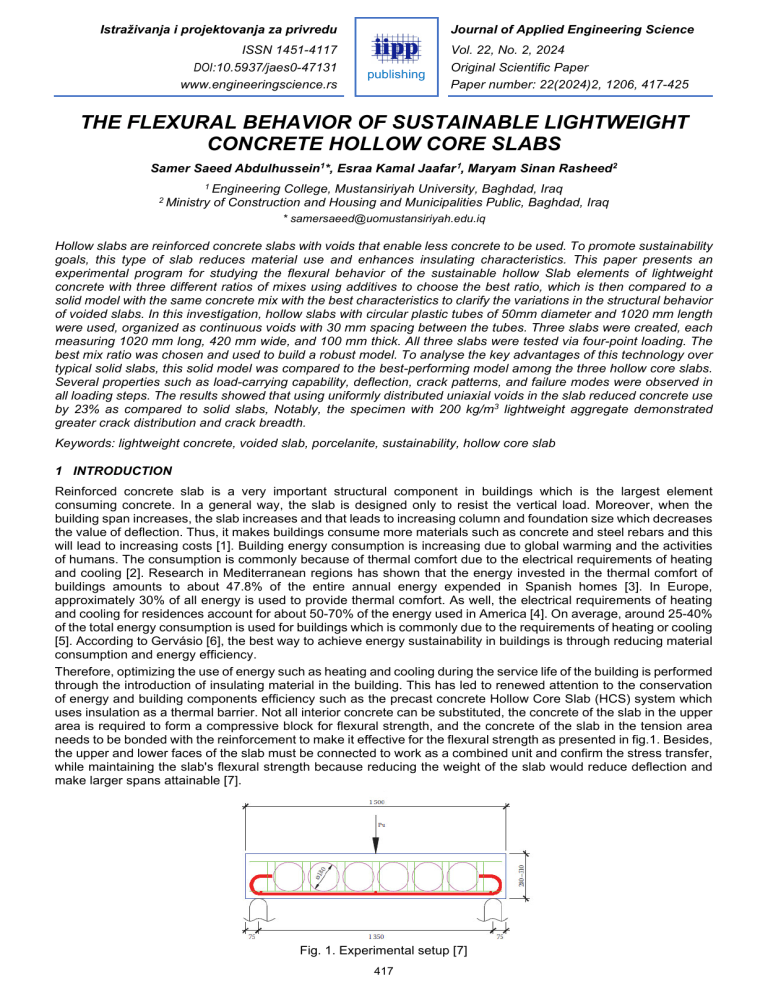 Flexural Behavior of Sustainable Lightweight Concrete Hollow Core Slabs