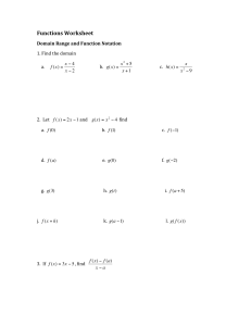 Functions Worksheet: Domain, Range, Notation