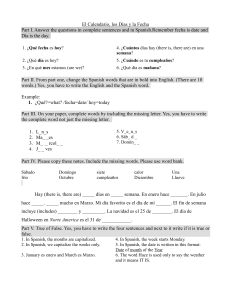 Calendario español y hoja de trabajo de fechas