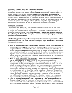 Qualitative Research: Participant Observation Methods