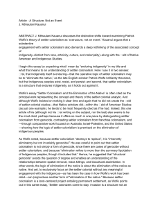 Settler Colonialism, Indigeneity & Native Studies: A Critical Analysis