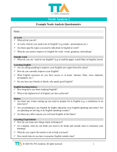 English Language Needs Analysis Questionnaire