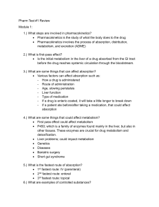 Pharm Test #1 Review: Pharmacokinetics & Electrolytes