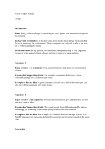 Environmental Entrepreneurship Essay Outline