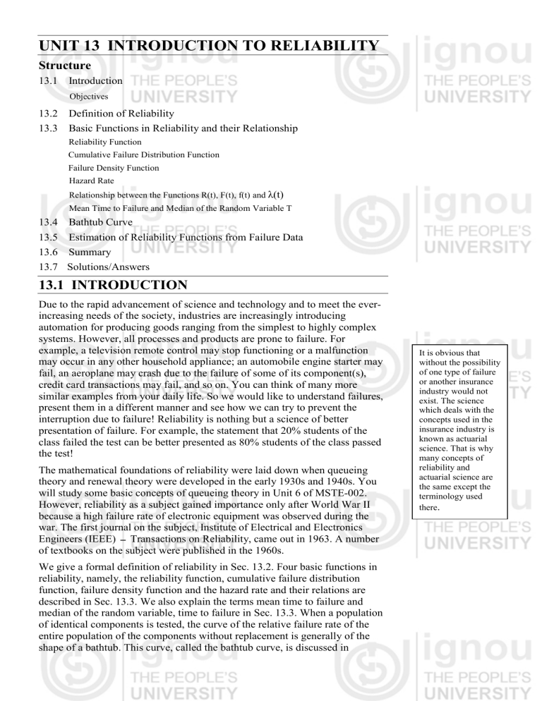 Introduction to Reliability: Functions, Bathtub Curve & Estimation