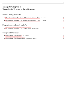 R: Hypothesis Testing - Two Samples (Means & Proportions) with t.test
