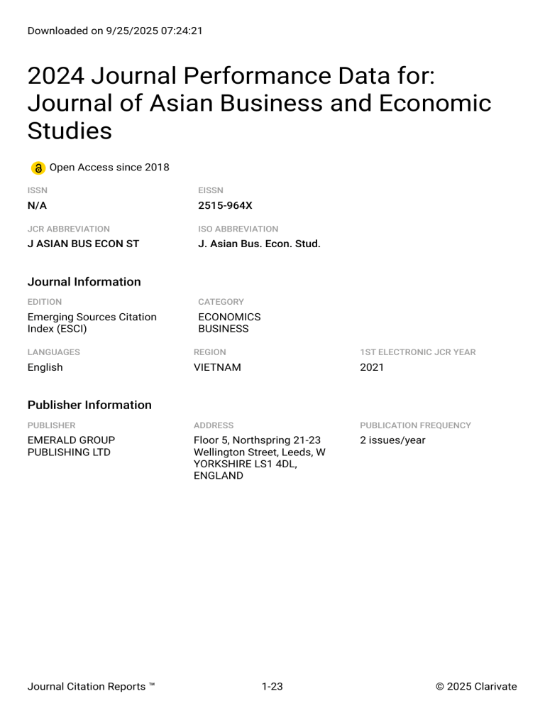 Journal of Asian Business & Economic Studies: 2024 Performance Data