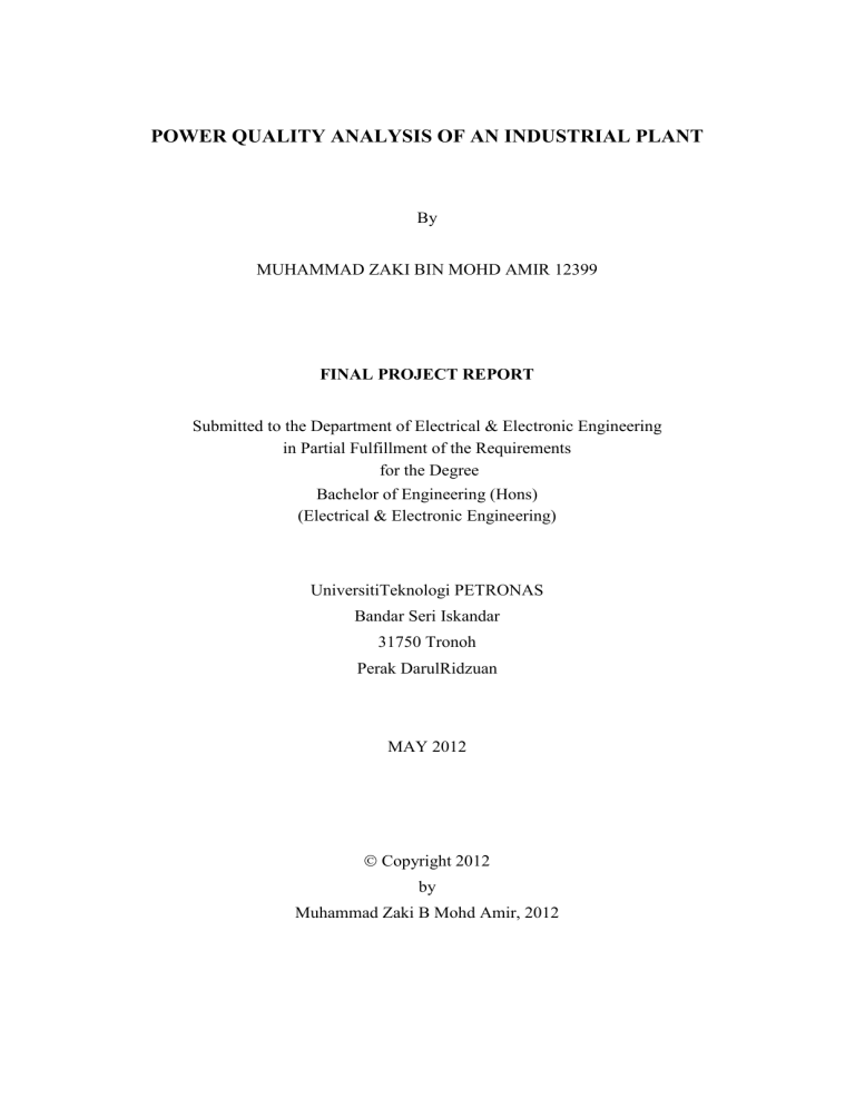 Power Quality Analysis of an Industrial Plant - Final Project Report