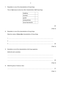 Biology Worksheet: Characteristics of Life & Organism Classification