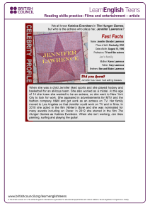 Jennifer Lawrence Celebrity Profile: Reading Skills Practice Article
