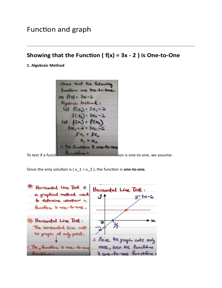 Functions and Graphs: Proving One-to-One using Algebraic & Graphical ...