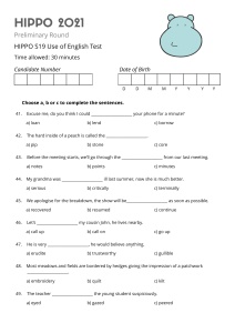 HIPPO S19 English Test: Vocabulary & Grammar Practice