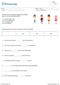 ESL Pronouns Worksheet for Kids | Primary Leap English Grammar
