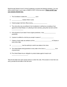 US Constitution Articles III & IV Worksheet: Judicial & State Powers