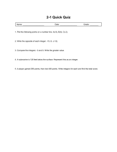 2-1 Quick Quiz: Integers and Number Lines