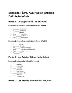 Exercice Français Être/Avoir & Articles