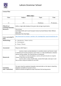 Lahore Grammar School CS Lesson Plans: Databases & Algorithms