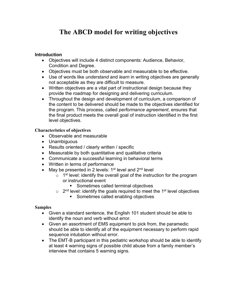 ABCD Model for Writing Objectives: A Guide to Instructional Design
