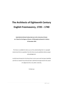 The Architects of 18th Century English Freemasonry, 1720-1740 - PhD Thesis