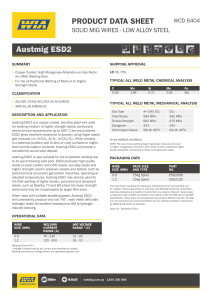 Austmig ESD2 Solid MIG Wires: Low Alloy Steel Product Data Sheet