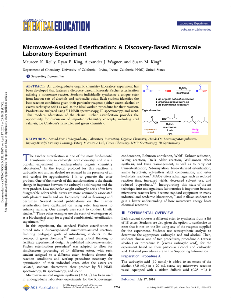 Microwave-Assisted Esterification: Discovery-Based Microscale Lab