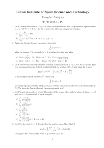 Complex Analysis Tutorial - IIIST Problems