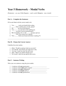Year 5 Modal Verbs Homework: Can, May, Must, Should