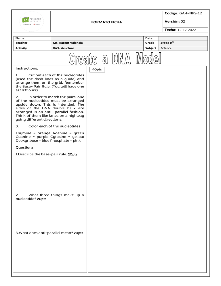 DNA Structure Worksheet: Base-Pair Rule & Nucleotides