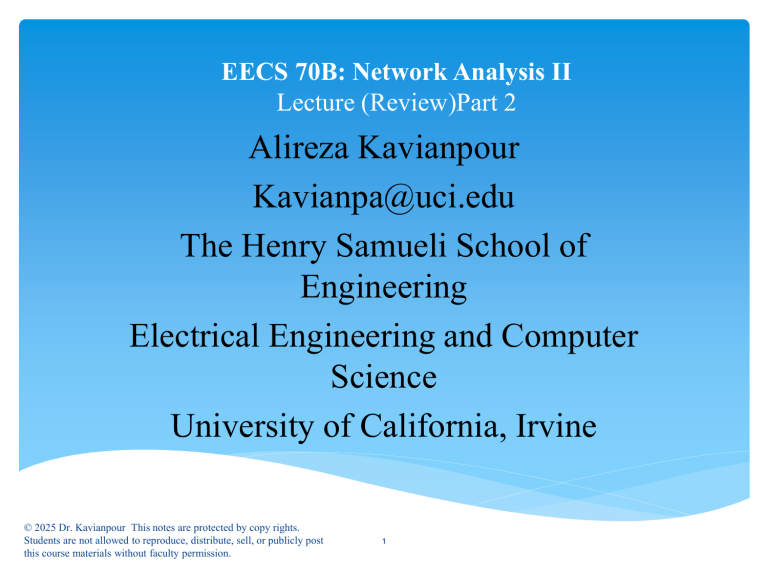 Network Analysis Lectures Network Analysis II Lecture Notes: Filters & Transforms