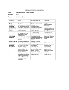R&uacute;brica de Trabajo Grupal sobre Cambio Clim&aacute;tico