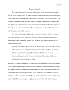 Deaf/Hard of Hearing Student Outcomes in Special Education