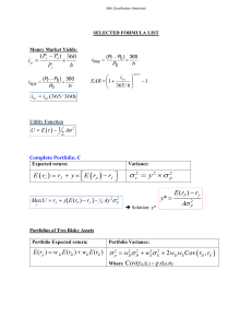 Lista de F&oacute;rmulas Financieras: Mercado Monetario, Optimizaci&oacute;n de Cartera, CAPM