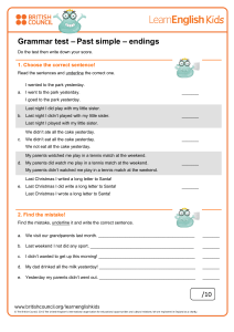 Past Simple Grammar Test for Kids
